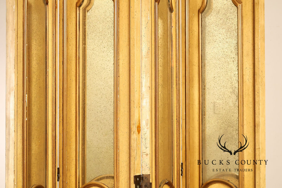 Vintage Rococo Style Painted & Mirrored Four-Panel Folding Screen