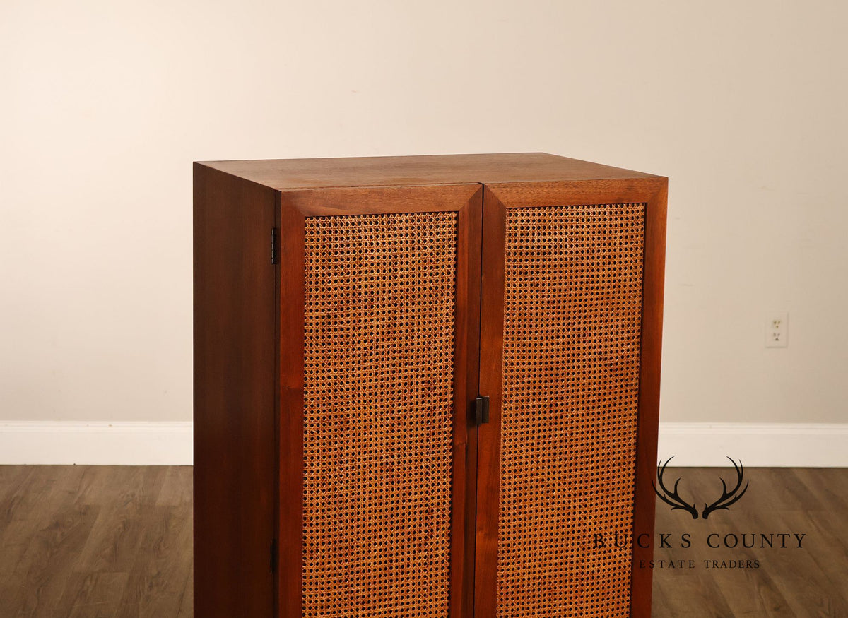 Mid-Century Modern Walnut Cane-Front Storage Cabinet