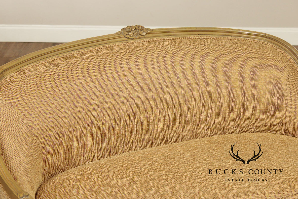 French Louis XV Style Distress Painted Settee Loveseat