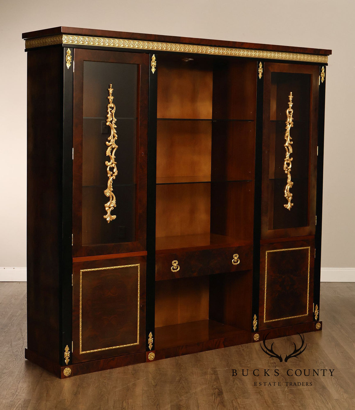 Empire Revival Style Lighted Display Cabinet Bookcase