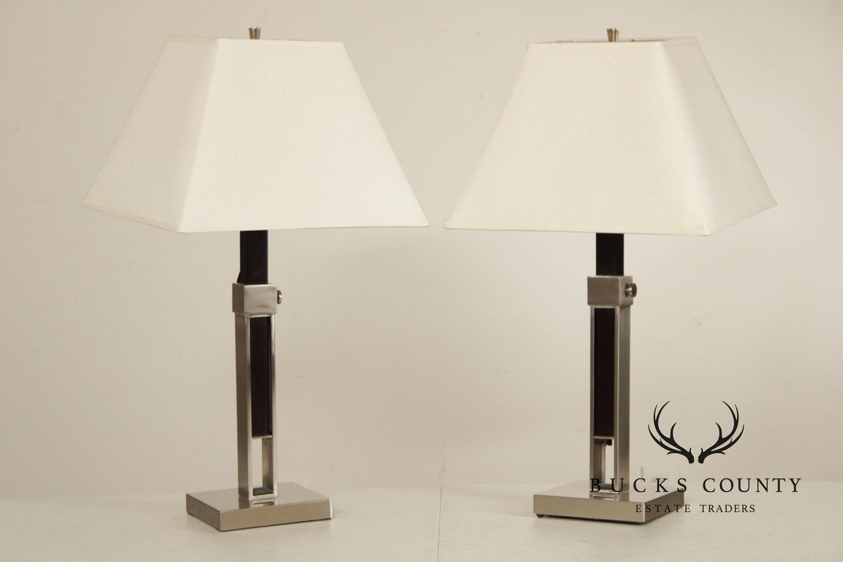 Crate & Barrel Contemporary Pair of 'Denley' Steel Table Lamps
