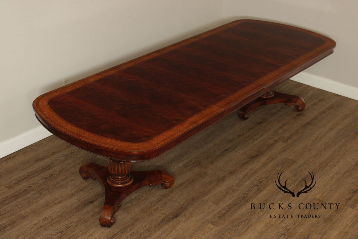 Regency Style Quality Banded Mahogany Double Pedestal Dining Table With 2 Leaves