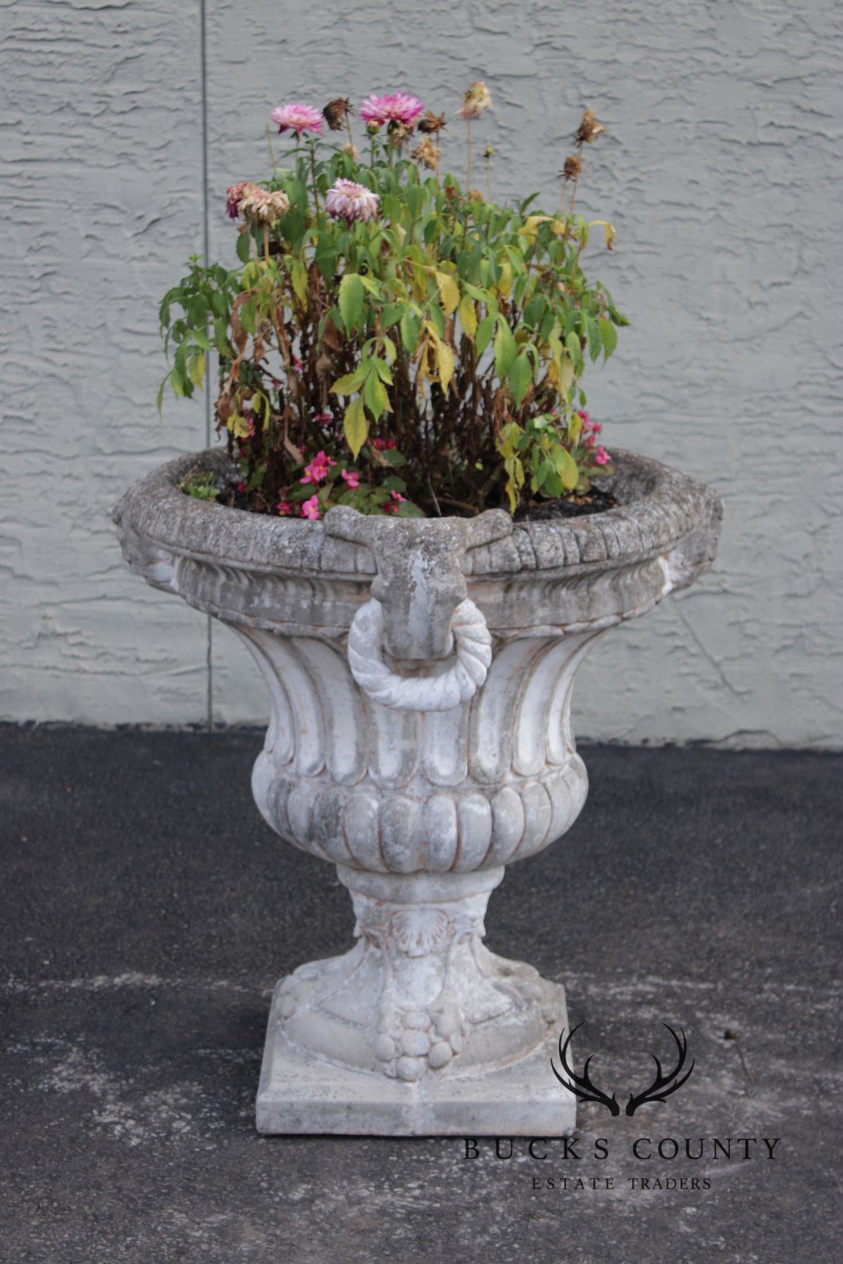 Classical Style Pair of Cast Stone Garden Urns