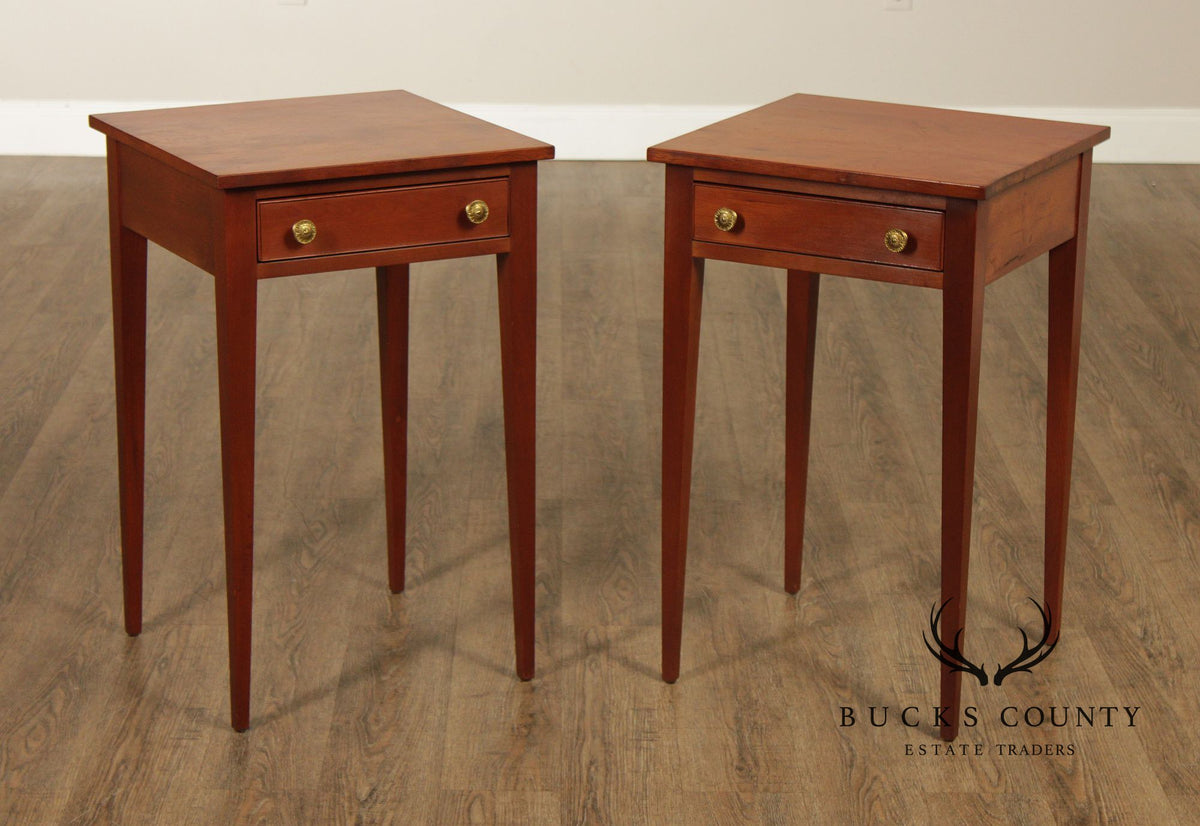 Hepplewhite Style Custom Quality Pair Of Single Drawer Work Stand Side Tables