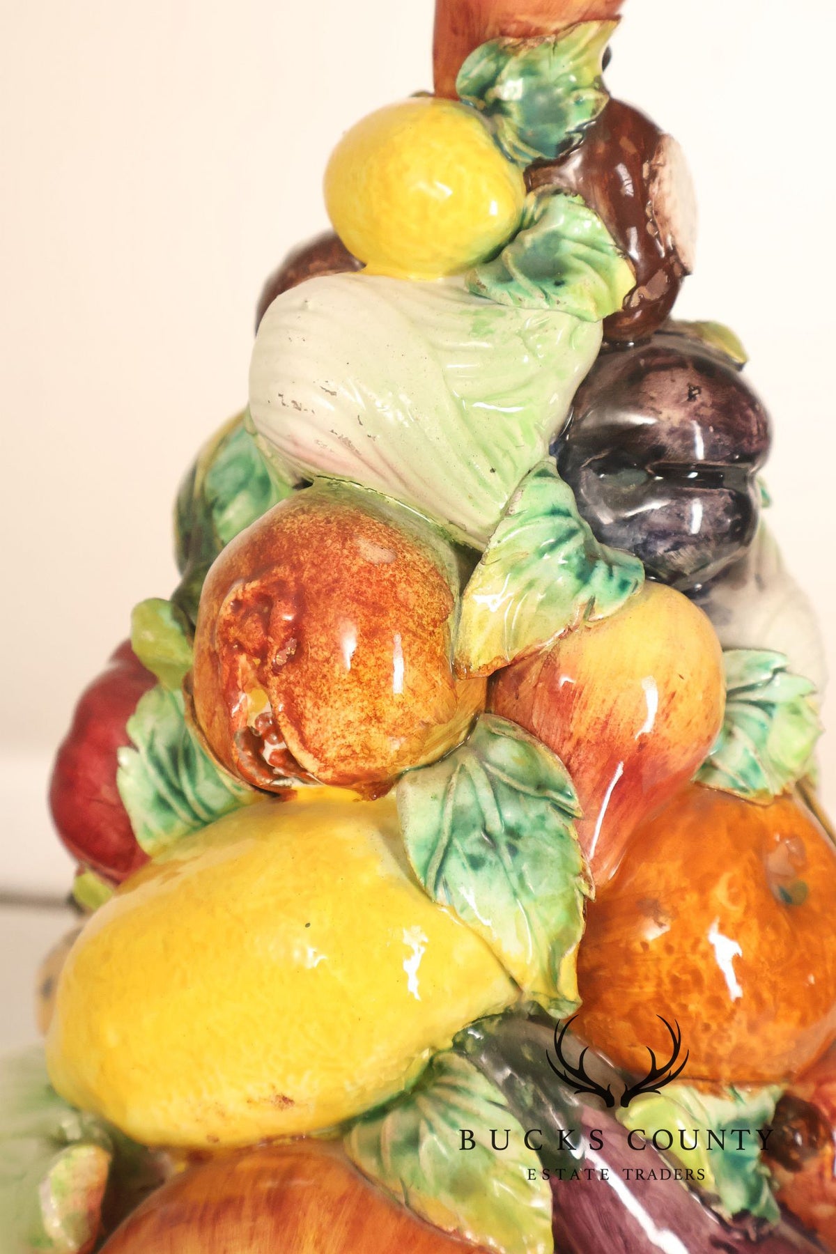 Italian Glazed Ceramic Fruit Basket Centerpiece