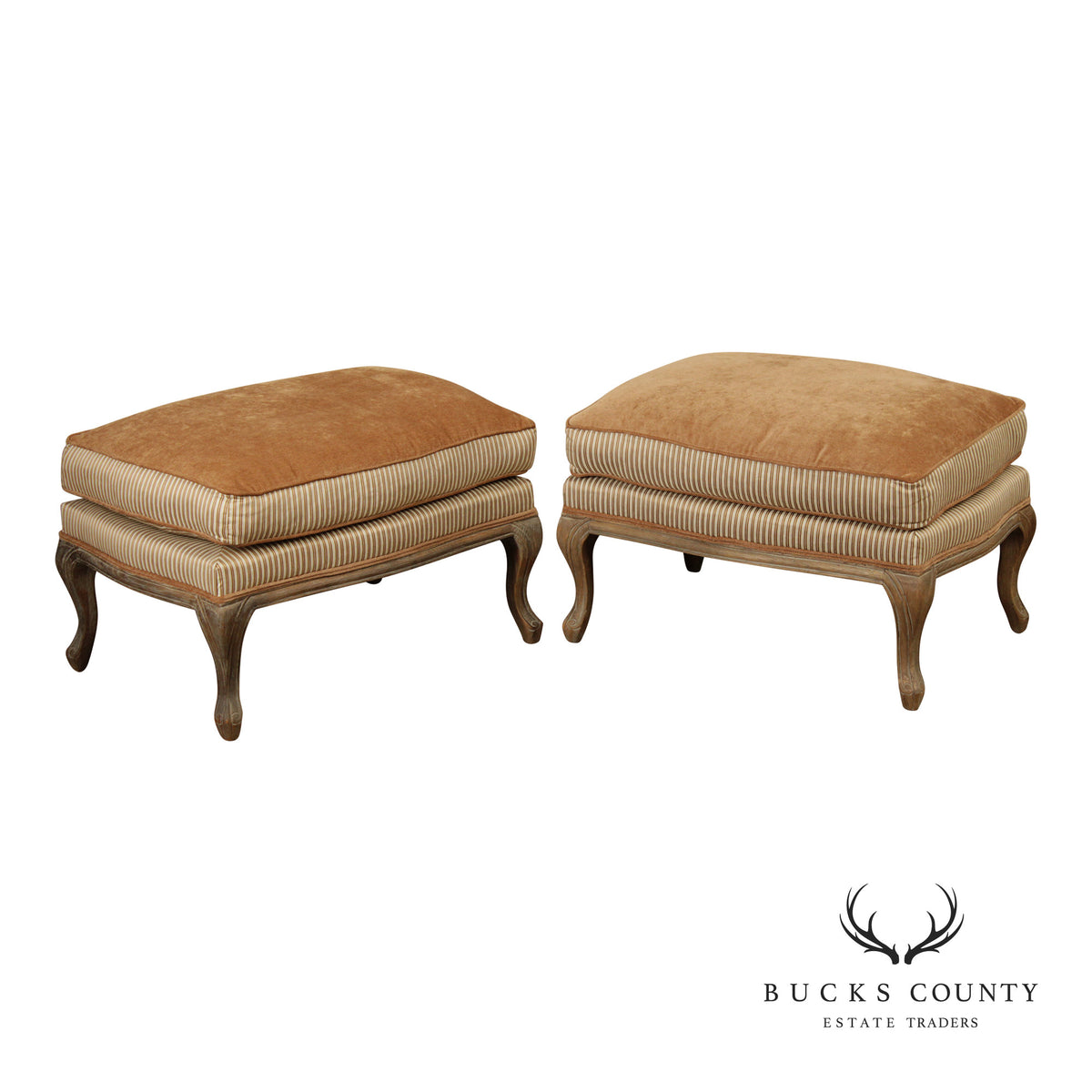 Restoration Hardware French Louis XV Style Pair of Marseilles Ottomans