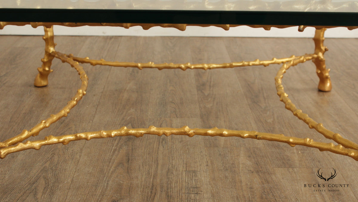 Italian Hollywood Regency Gilt Bronze Glass Top Coffee Table