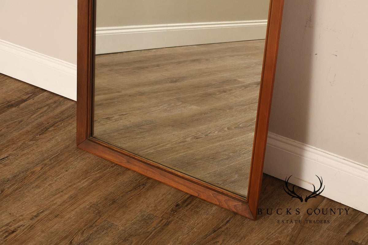 Mid Century Modern Pair of Walnut and Woven Brass Wall Mirrors