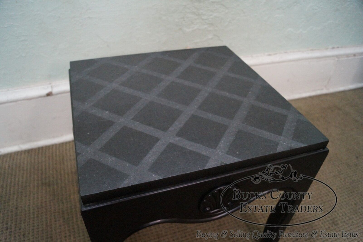Mid Century Pair of Ebonized Black Low Slate Top Side Tables