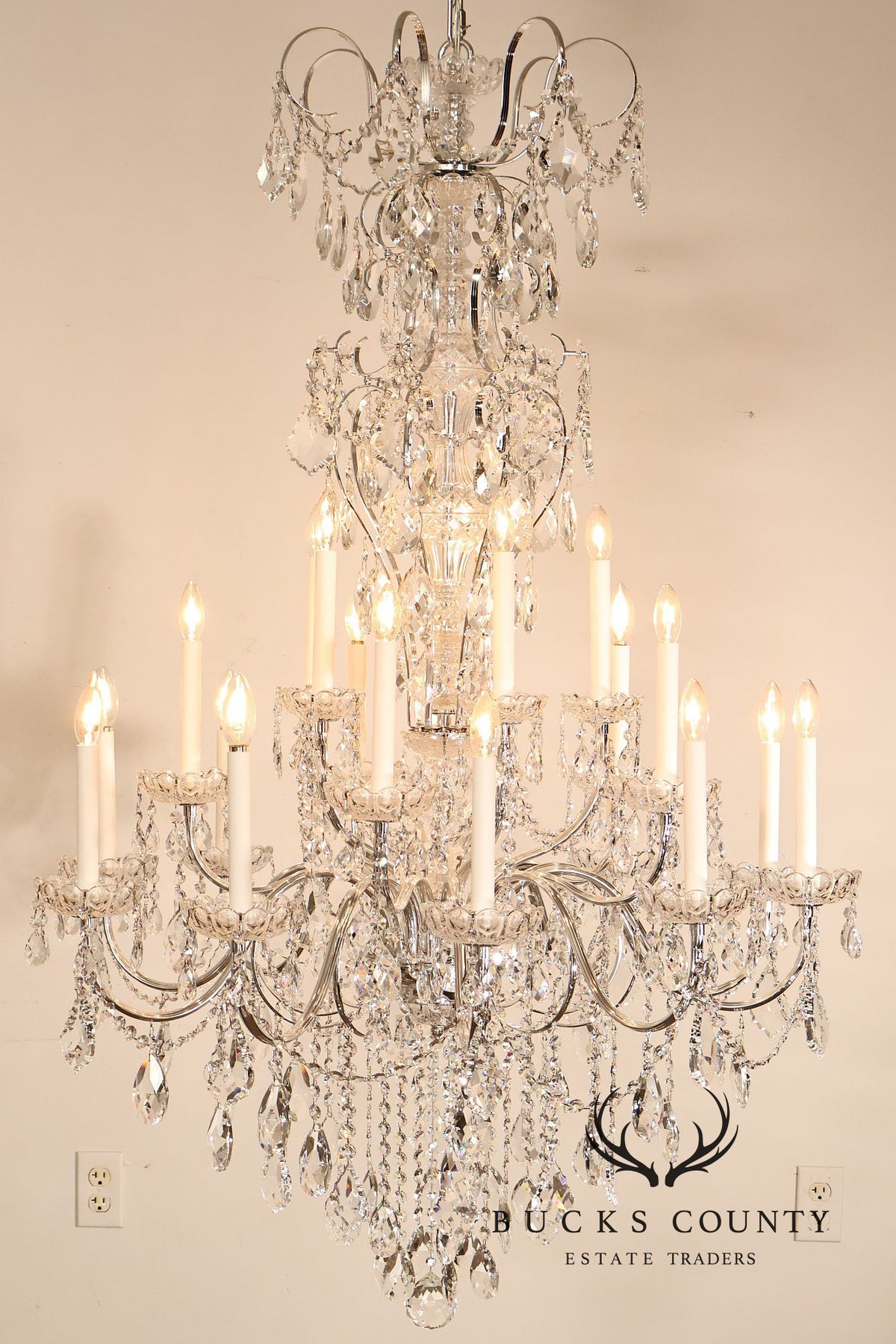 Schonbek Twenty-Light Crystal Two-Tier Polished Silver Chandelier