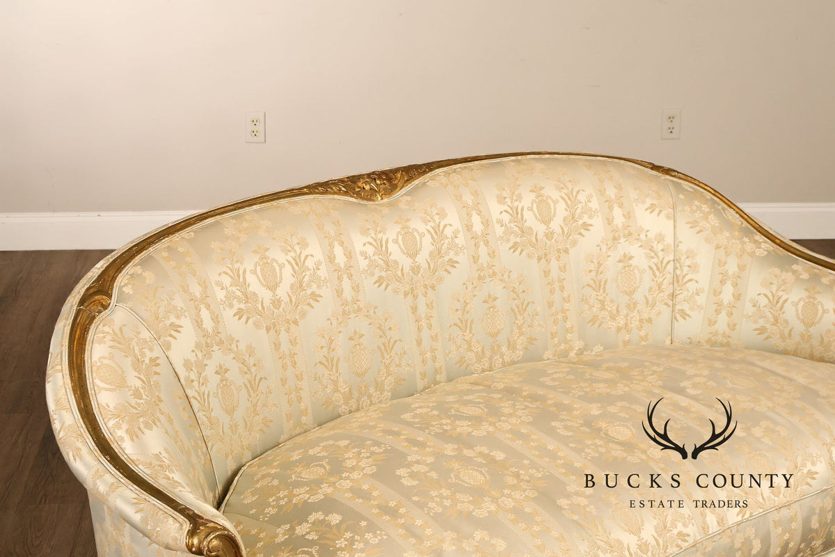 Antique French Louis XV Style Giltwood Upholstered Sofa
