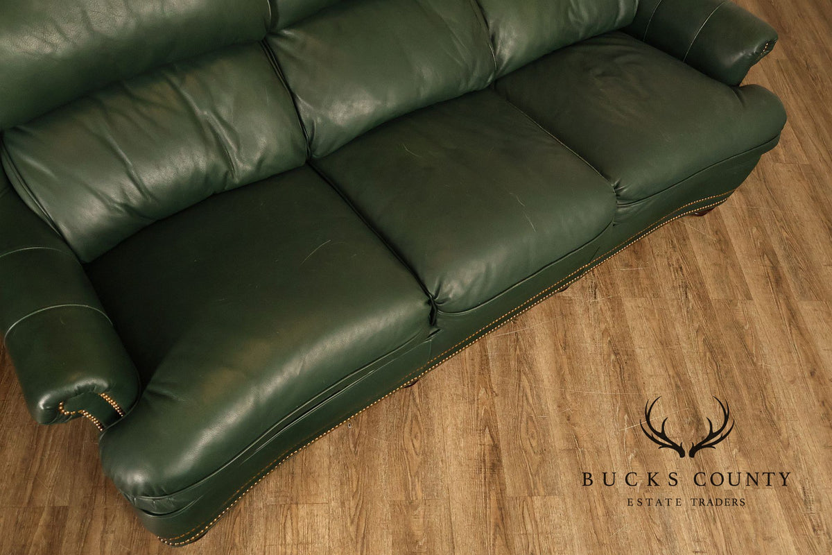 Hancock & Moore Green Leather Nailhead Trim Sofa