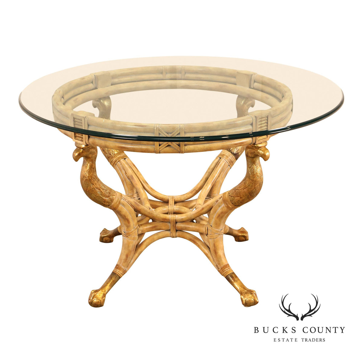 Maitland Smith 48" Round Glass Top Figural Dining Table