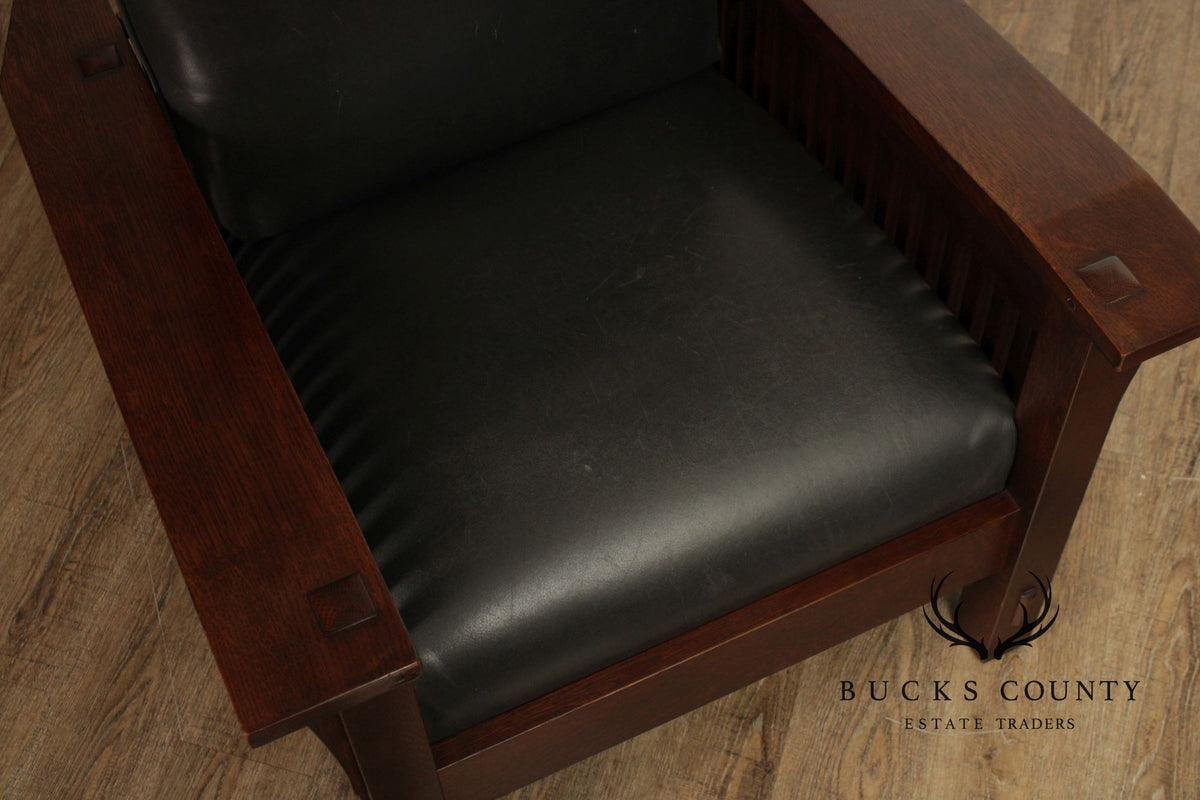 Stickley Mission Collection Oak and Leather Spindle Morris Chair
