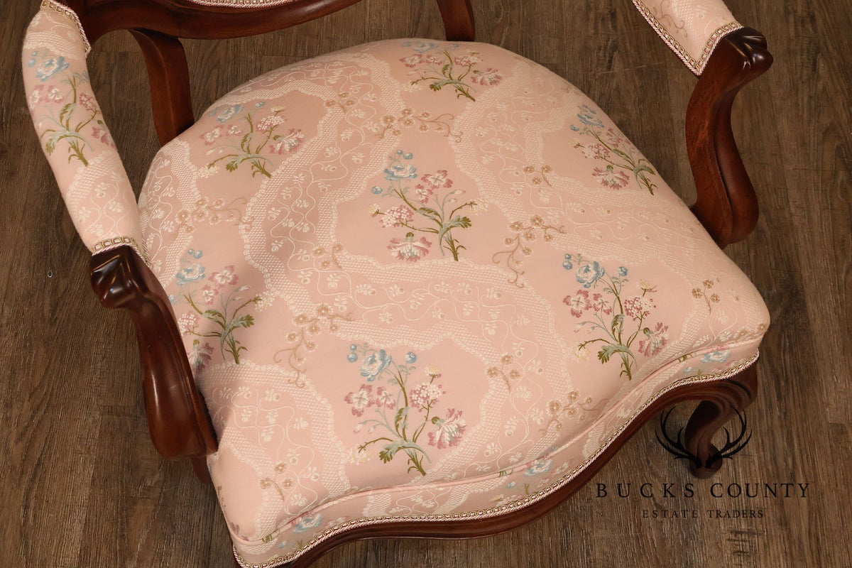 Antique Victorian Walnut Pair Of His And Hers Parlor Armchairs