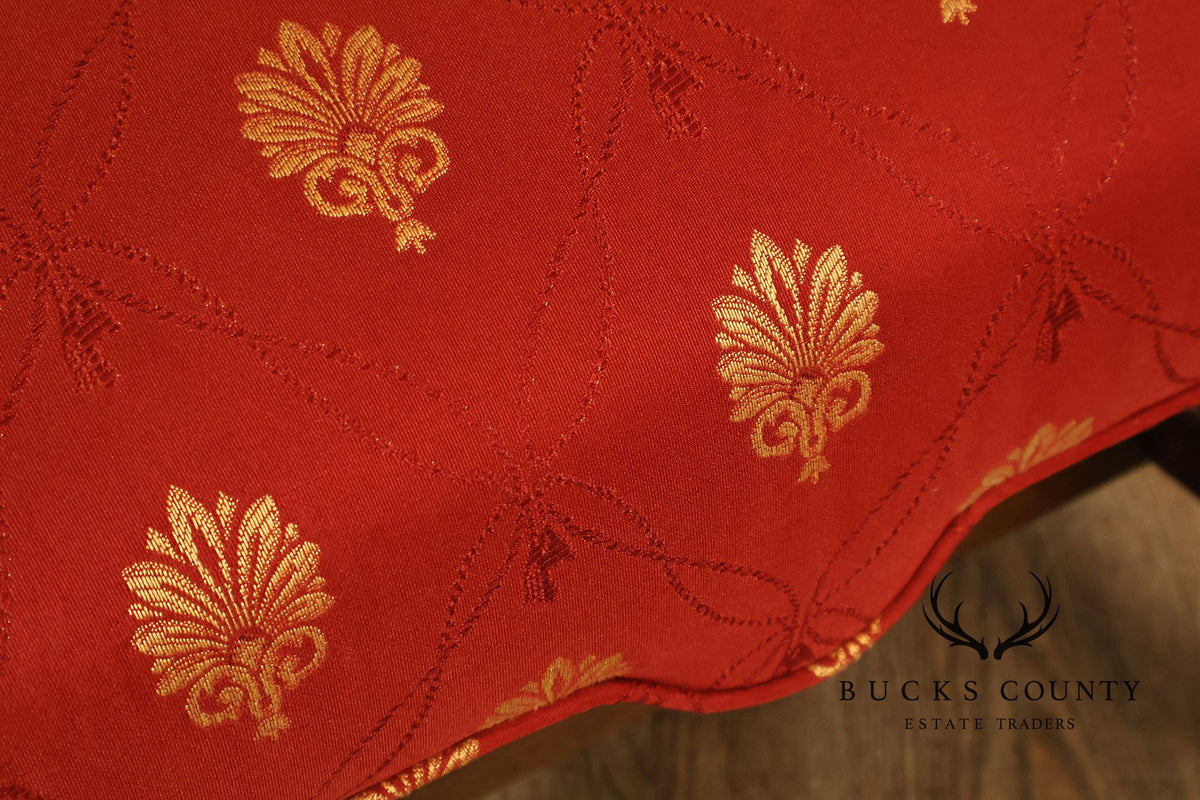 Pair Of Red And Gold Upholstered Wingback Accent Chairs With H-Stretcher Bases