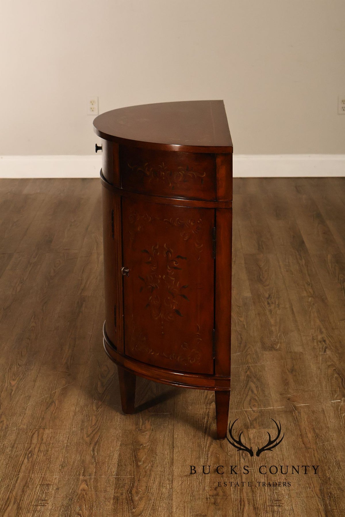 Ethan Allen Adam Style Pair of Painted Demilune Chests