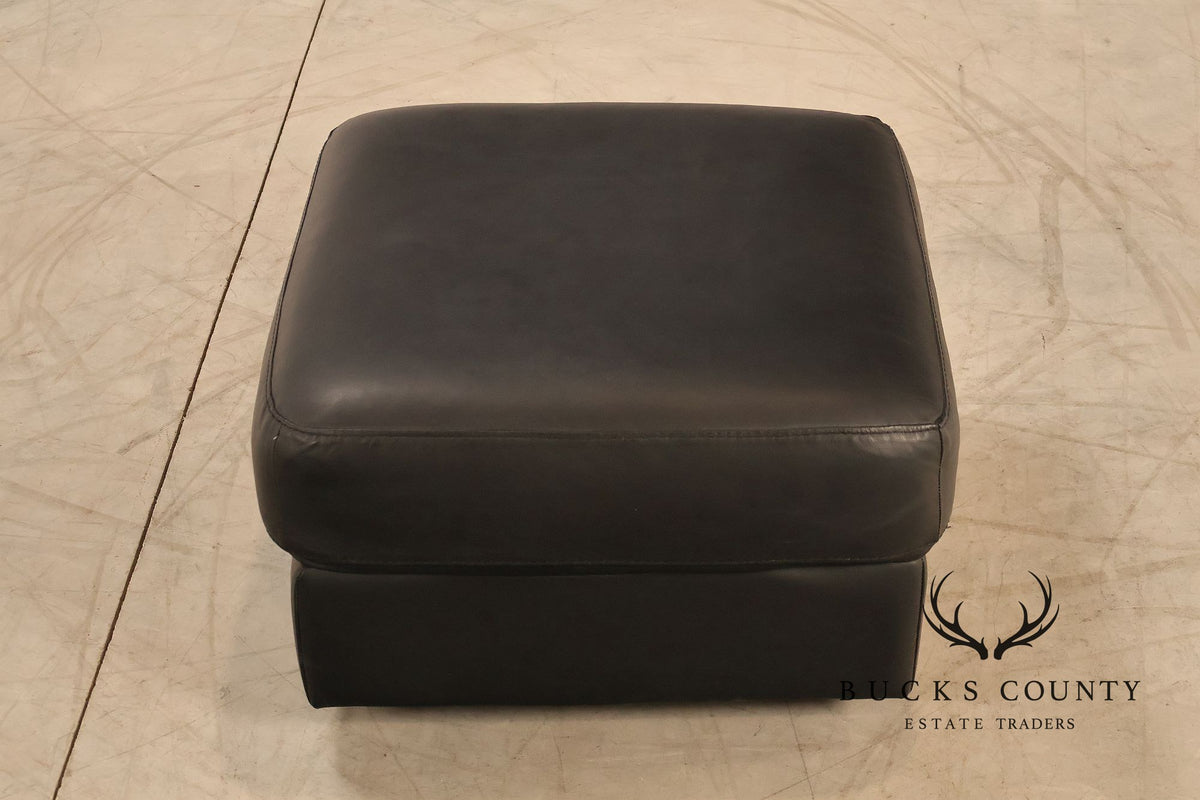 Brazialian Black Leather Modern Square Ottoman On Casters By Italsofa Bahia Ltda