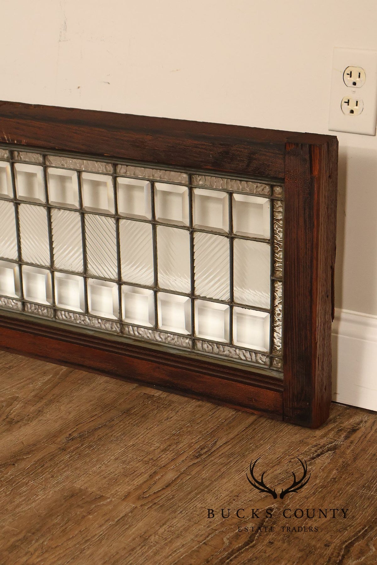 Arts & Crafts Leaded Glass and Oak Transom Window