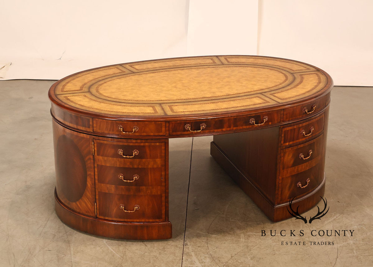 Maitland Smith Oval Mahogany Leather Top Executive Partner's Desk