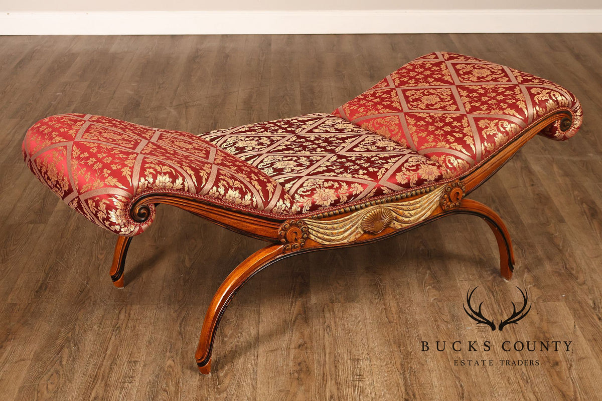Neoclassical Style Carved Upholstered Recamier Bench