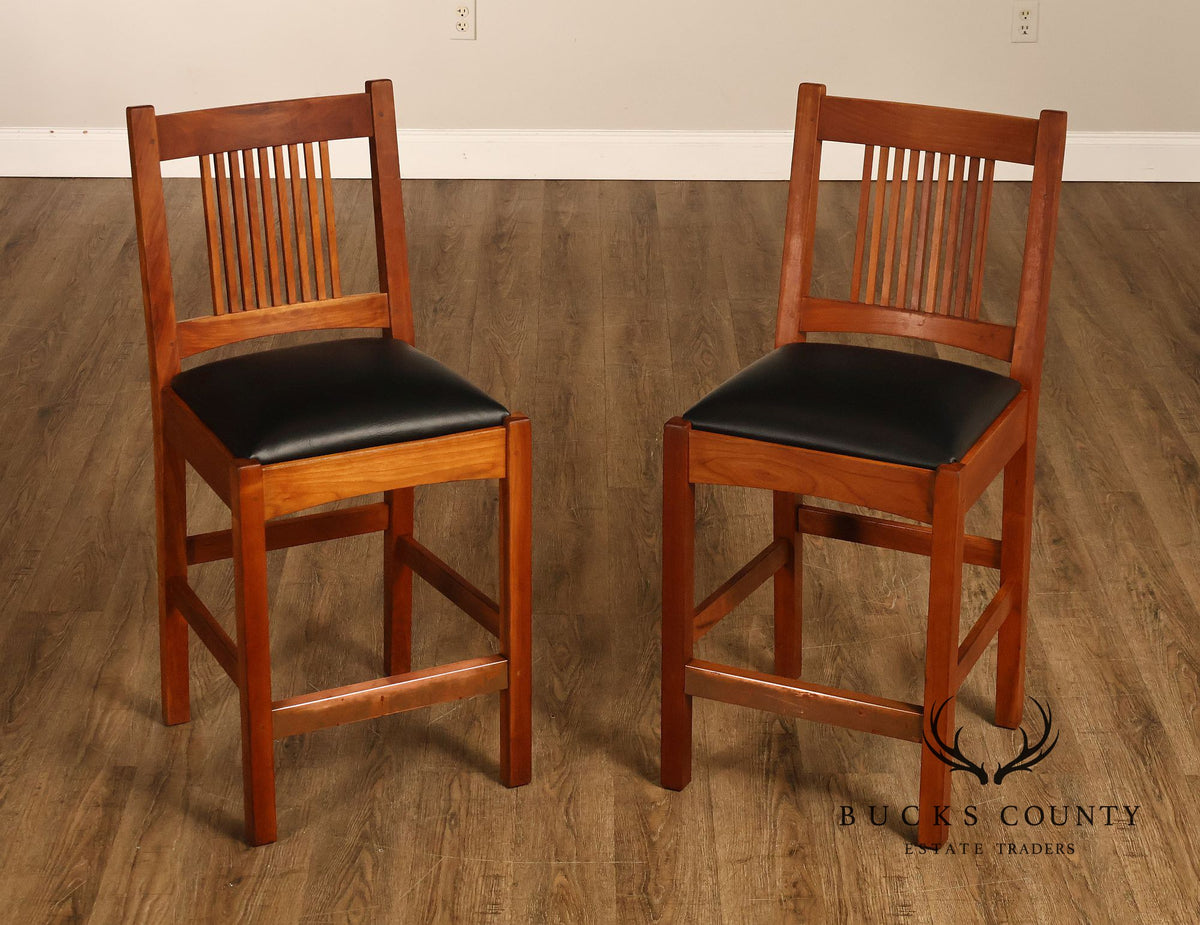 Stickley Mission Collection Cherry Upholstered Counter Height Pair of Stools