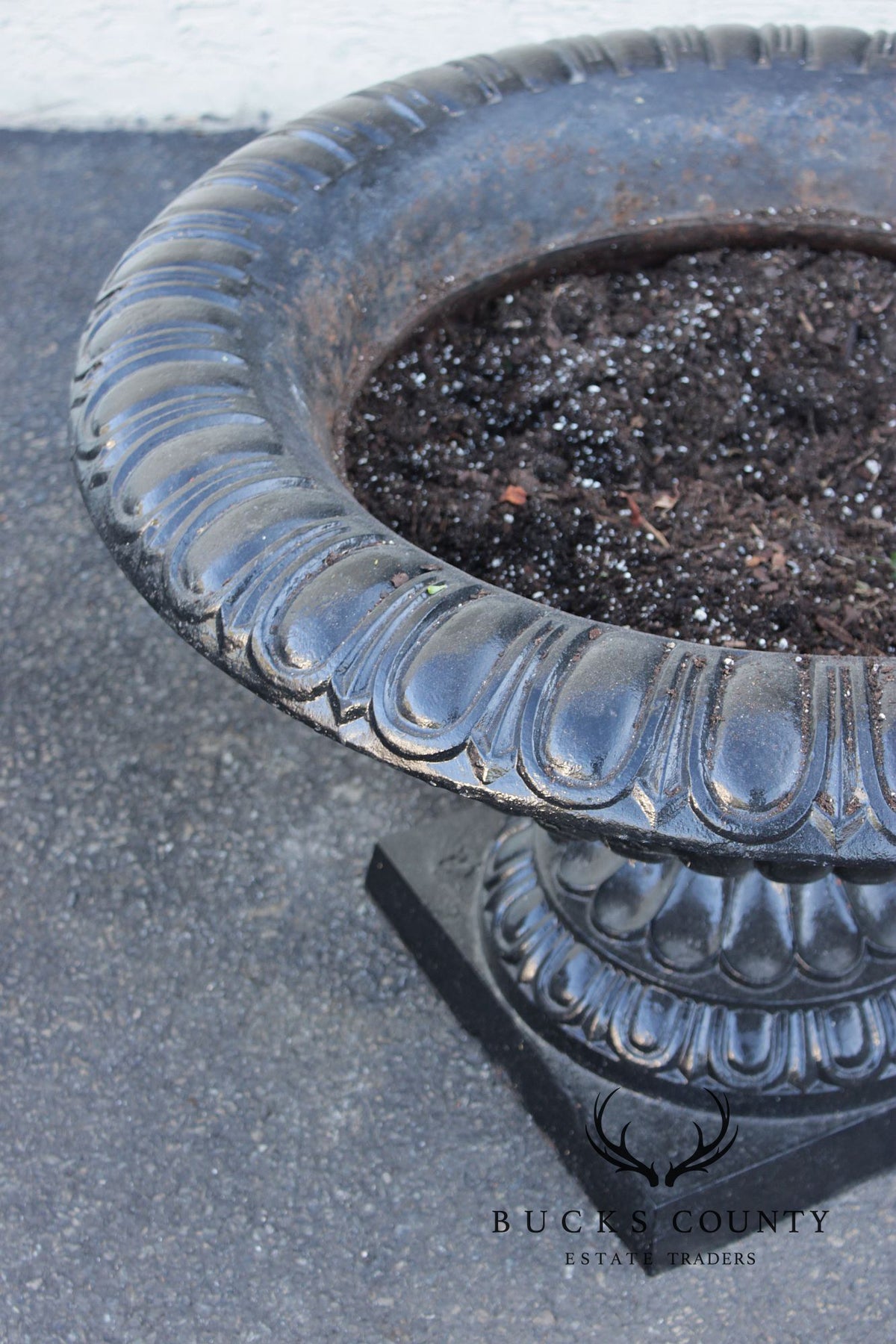 Large Cast Iron Pair Of Garden Urn Planters