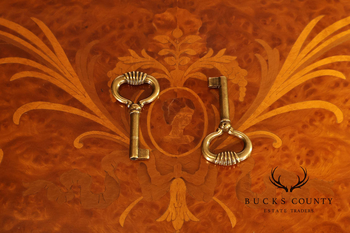 Italian Neoclassical Style Pair of Burl Wood Inlaid Sideboards