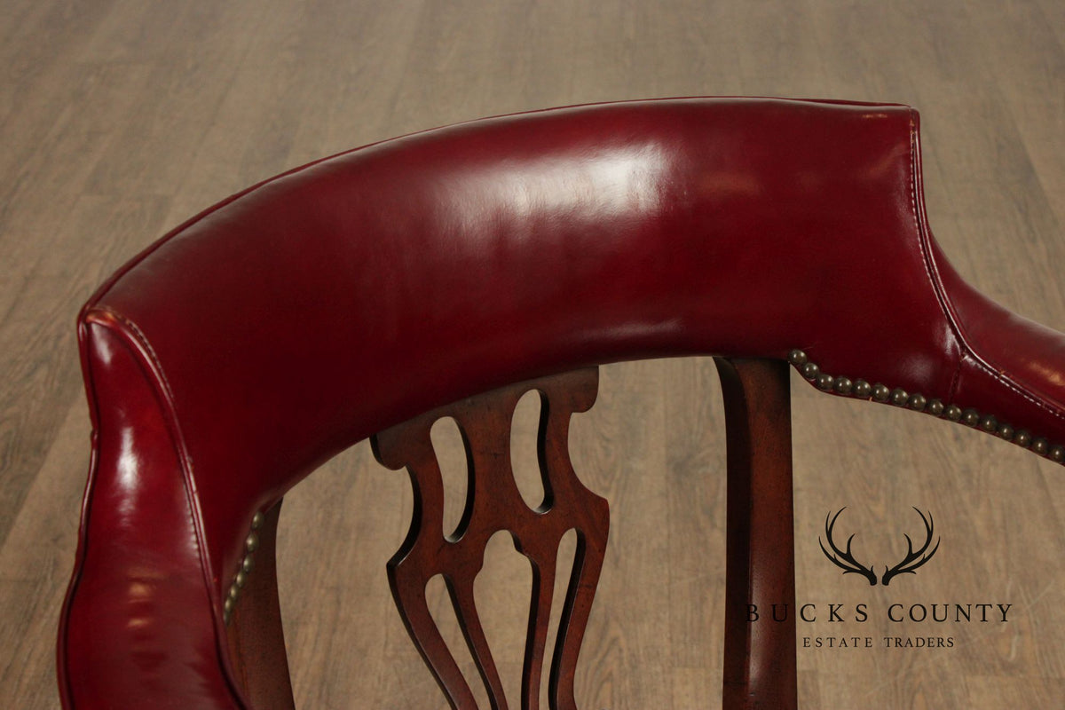 Kittinger Mahogany Chippendale Style Leather Chair