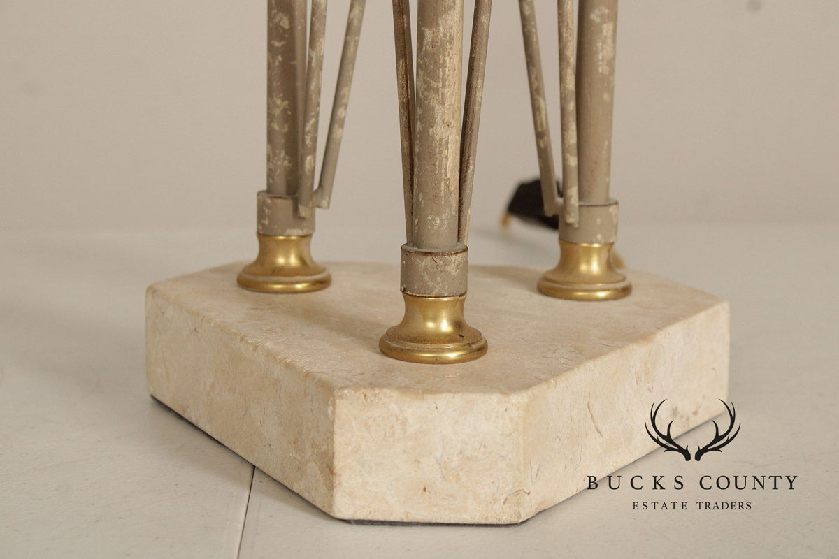 Neoclassical Style Pair of Travertine Table Lamps