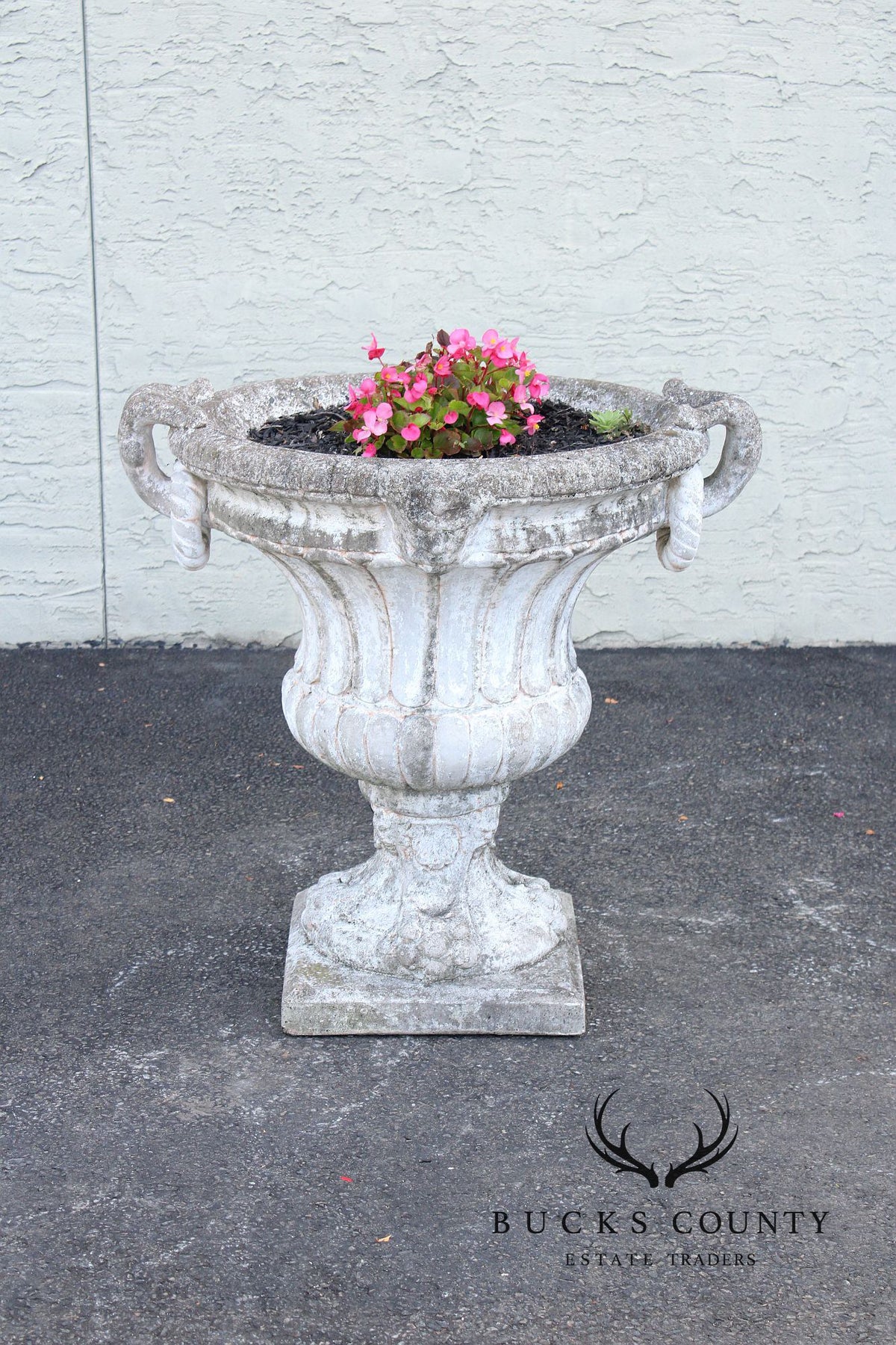 Classical Style Pair of Cast Stone Garden Urns