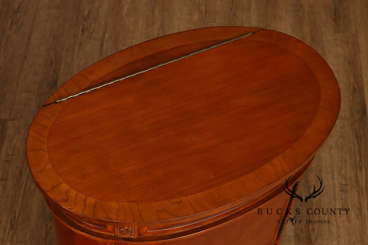 Oval Burl Wood Jewelry Armoire With Lift Top And Side Doors