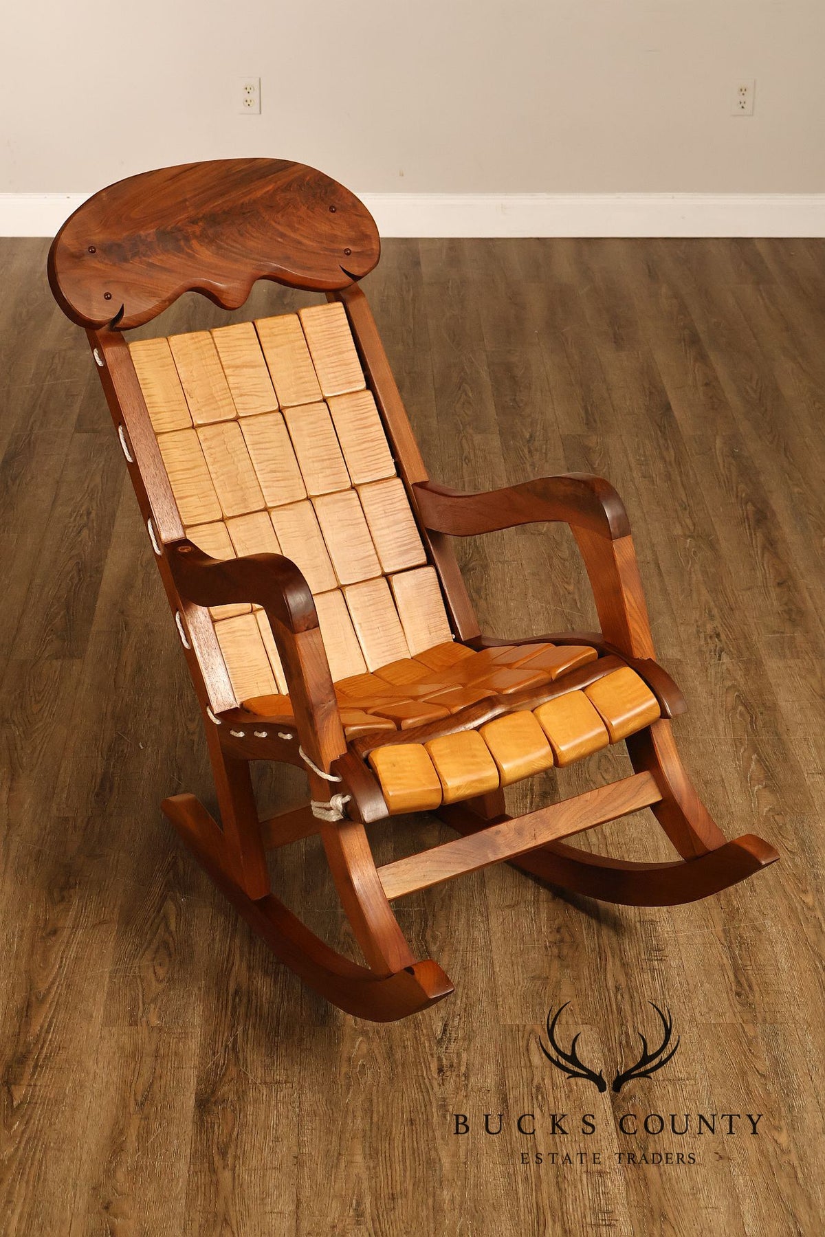 Gerry Grant Studio Crafted Walnut and Maple Rocker and Ottoman