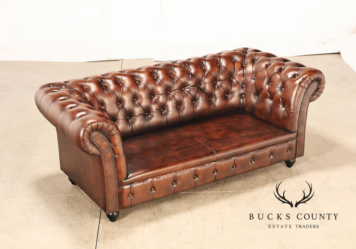 Chesterfield Style Brown Leather Sofa