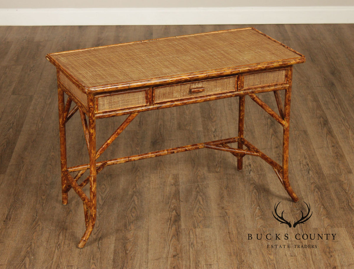 Vintage Bamboo And Rattan Writing Desk