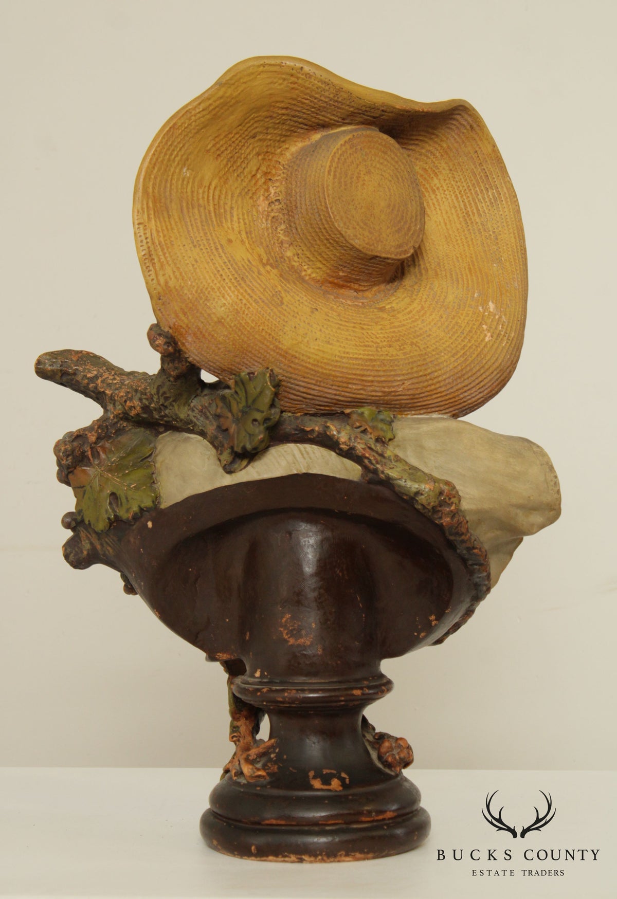 Vintage Bust of Maiden Carved Sculpture, 'Lady of the Grapes'