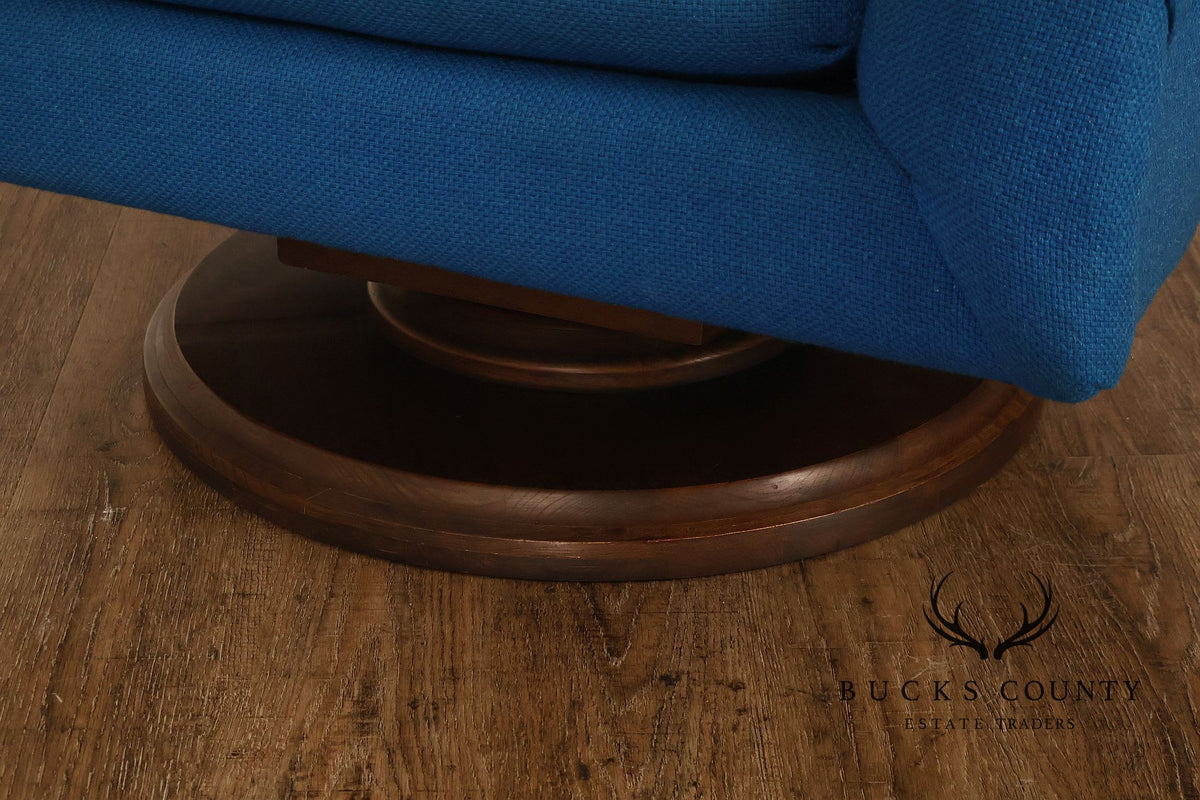 Schnadig Mid Century Modern Blue Upholstered Swivel Lounge Chair