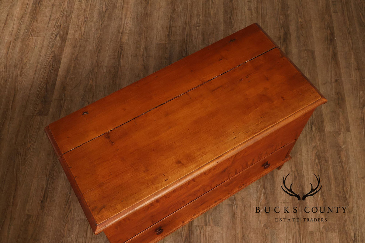 Antique American Country Birdseye Maple Blanket Chest With Lower Drawer