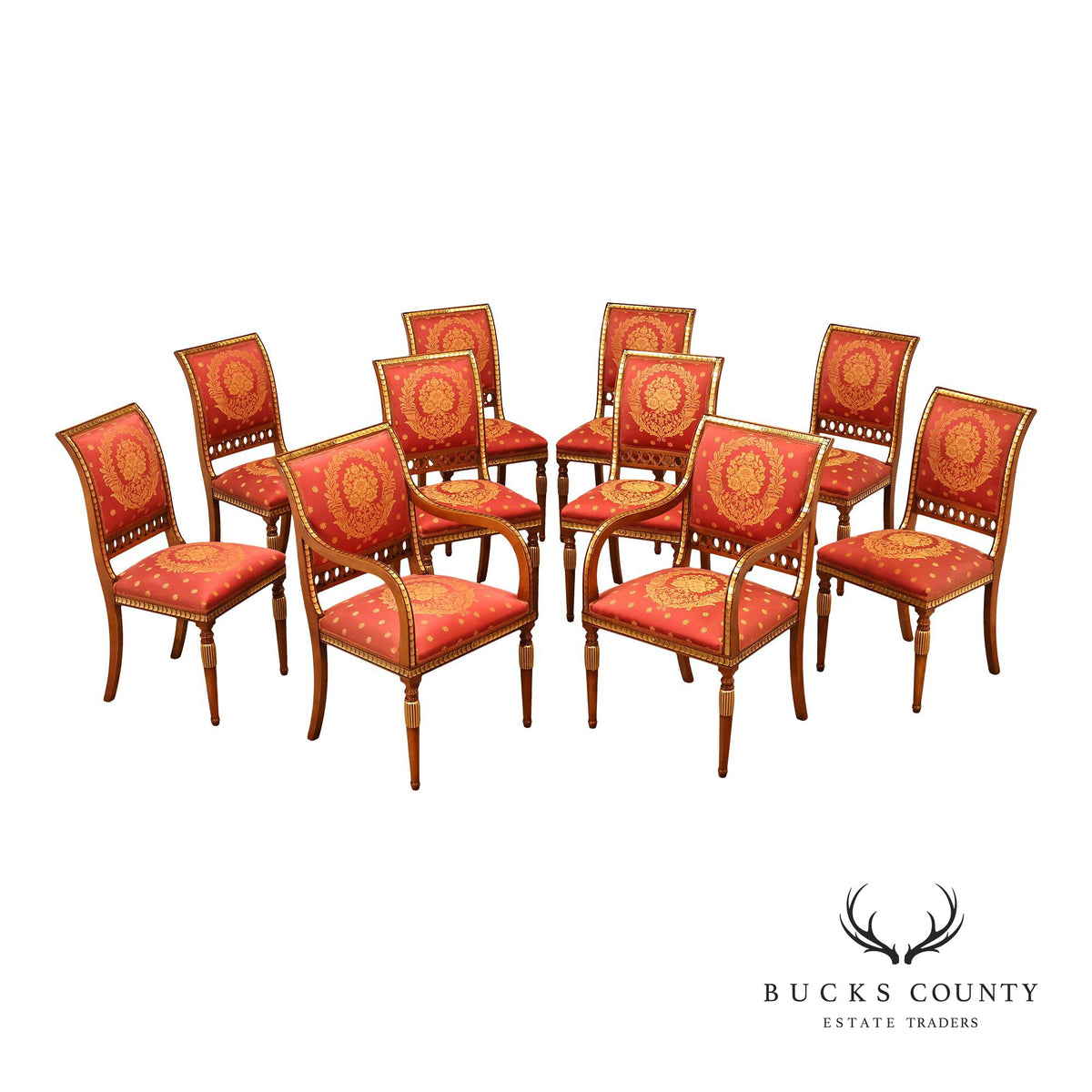 French Empire Neoclassical Style Set Of 10 Dining Chairs Partial Gilt Dining Chairs
