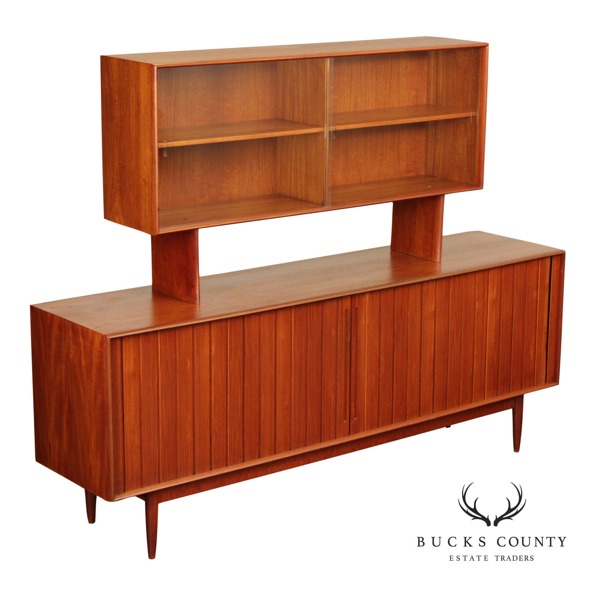 Danish Mid-Century Modern Teak Credenza With Floating Hutch