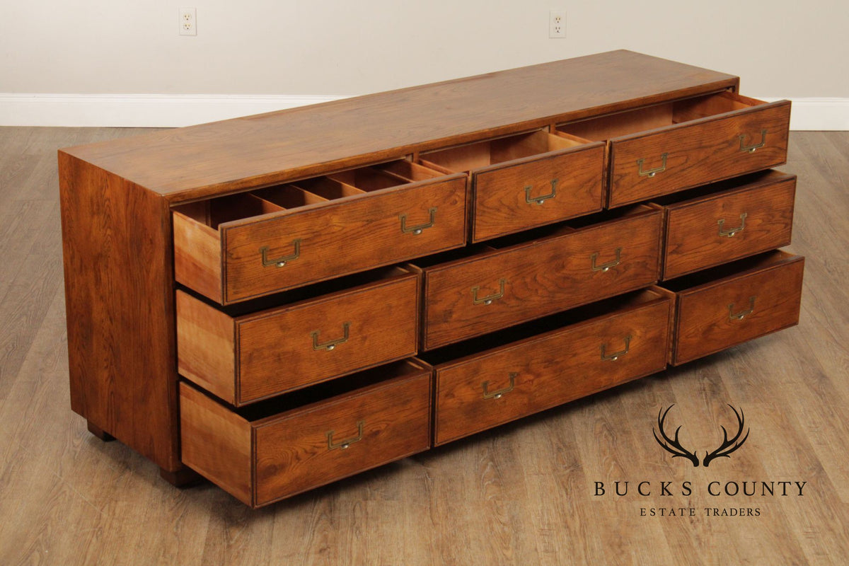 Henredon Campaign Style Oak Triple Dresser