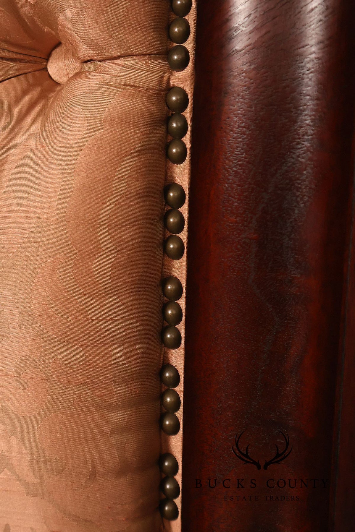 Henredon Mahogany Queen Bed with Tufted Upholstered Headboard