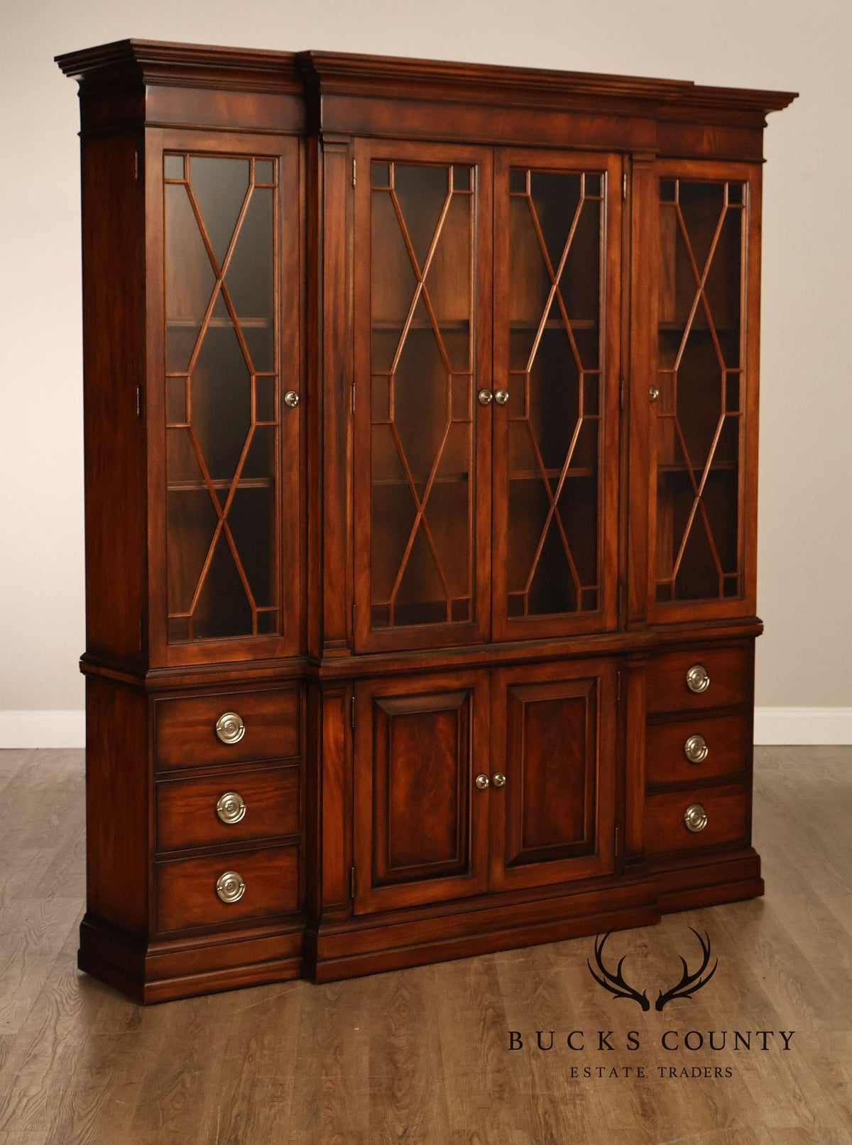 Ethan Allen Newport Collection Mahogany Four Door Breakfront China Cabinet