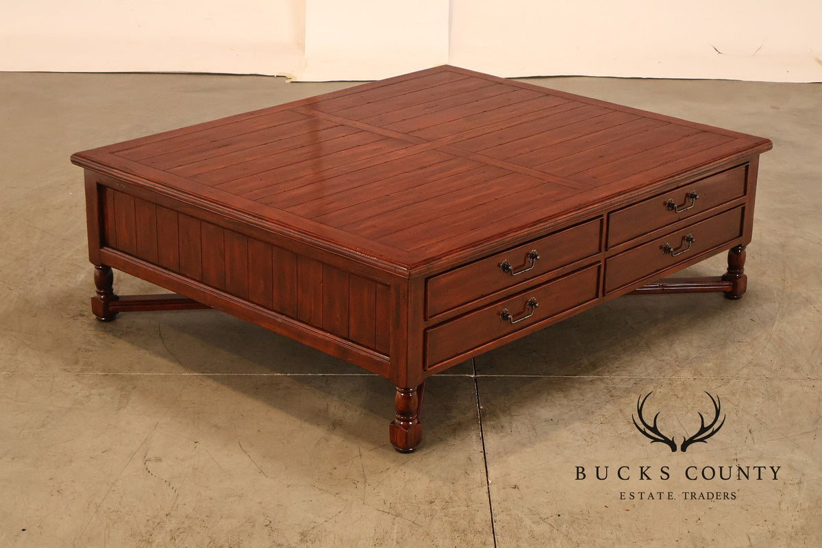 Bausman & Company Rustic Wood Square Coffee Table With Four Drawers