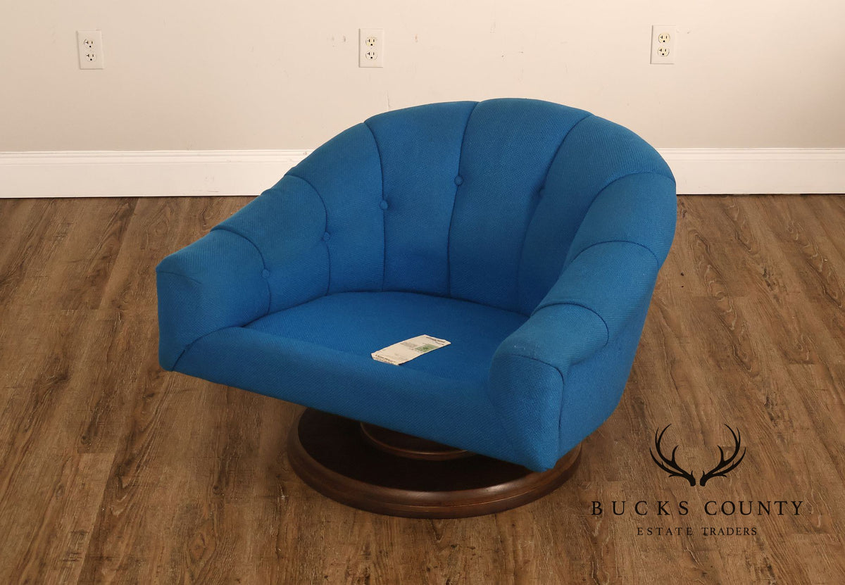 Schnadig Mid Century Modern Blue Upholstered Swivel Lounge Chair