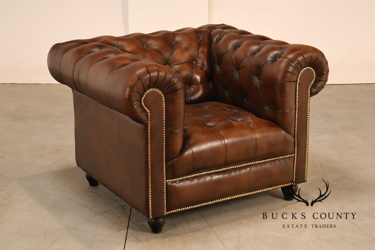 Chesterfield Style Brown Tufted Leather Club Chair