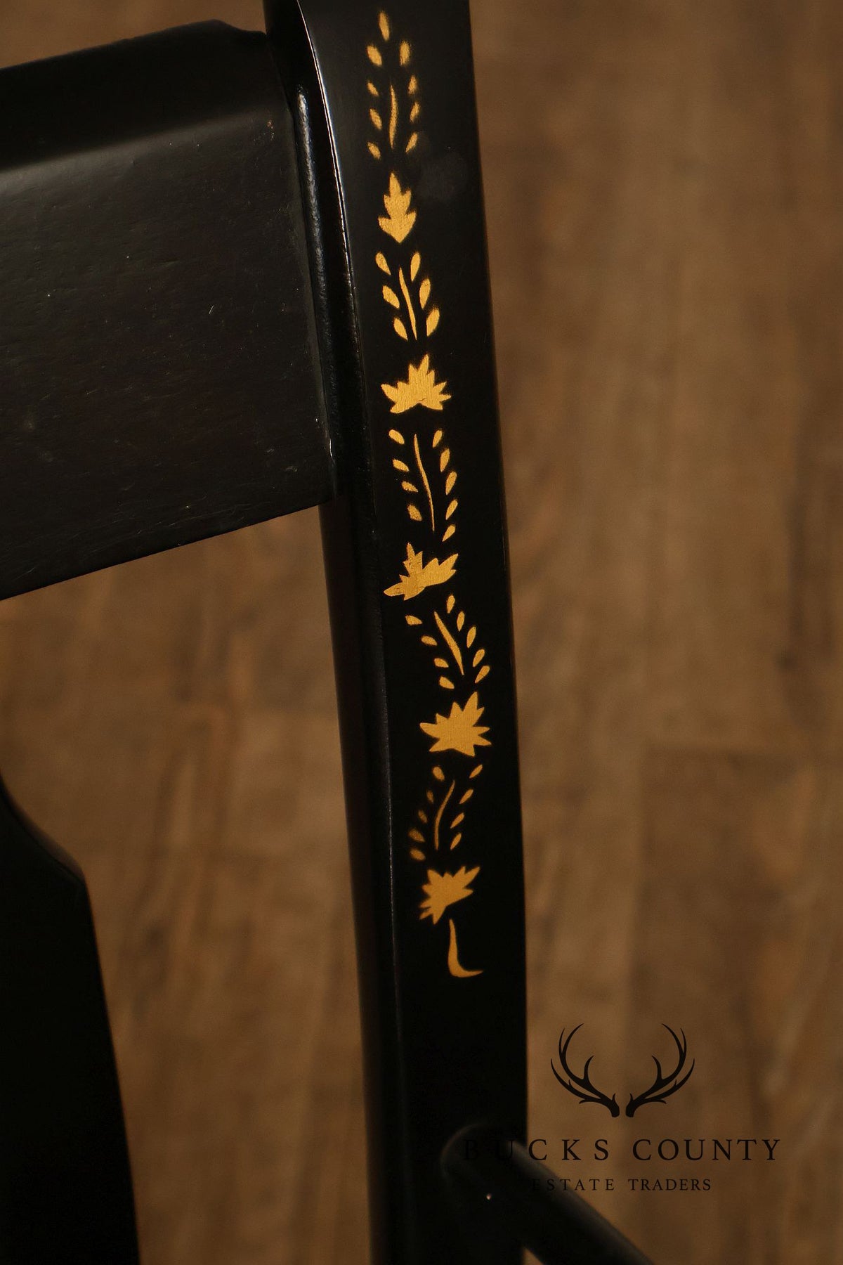 Nichols & Stone Black Stenciled Windsor Bench