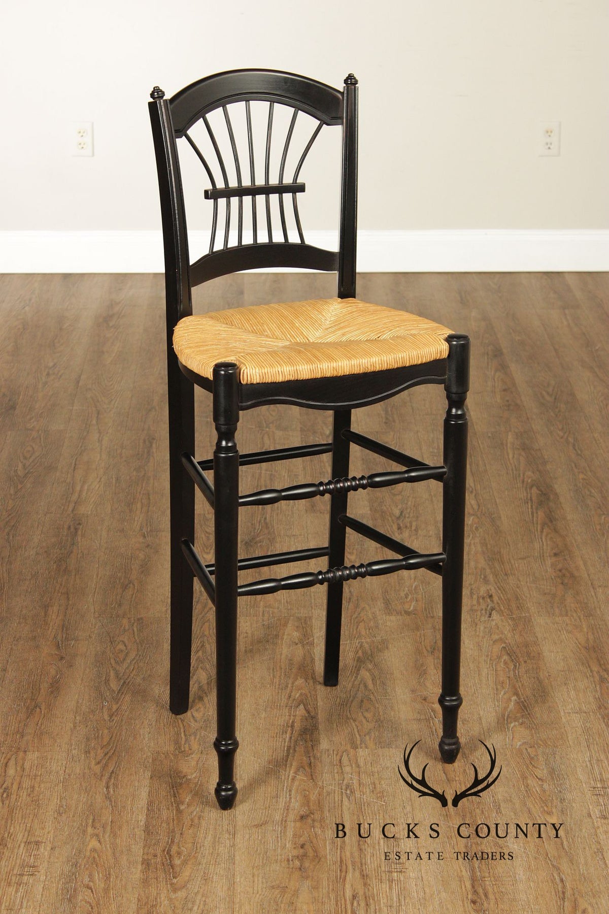 Lillian August Farmhouse Style Pair of Ebonized Counter Stools