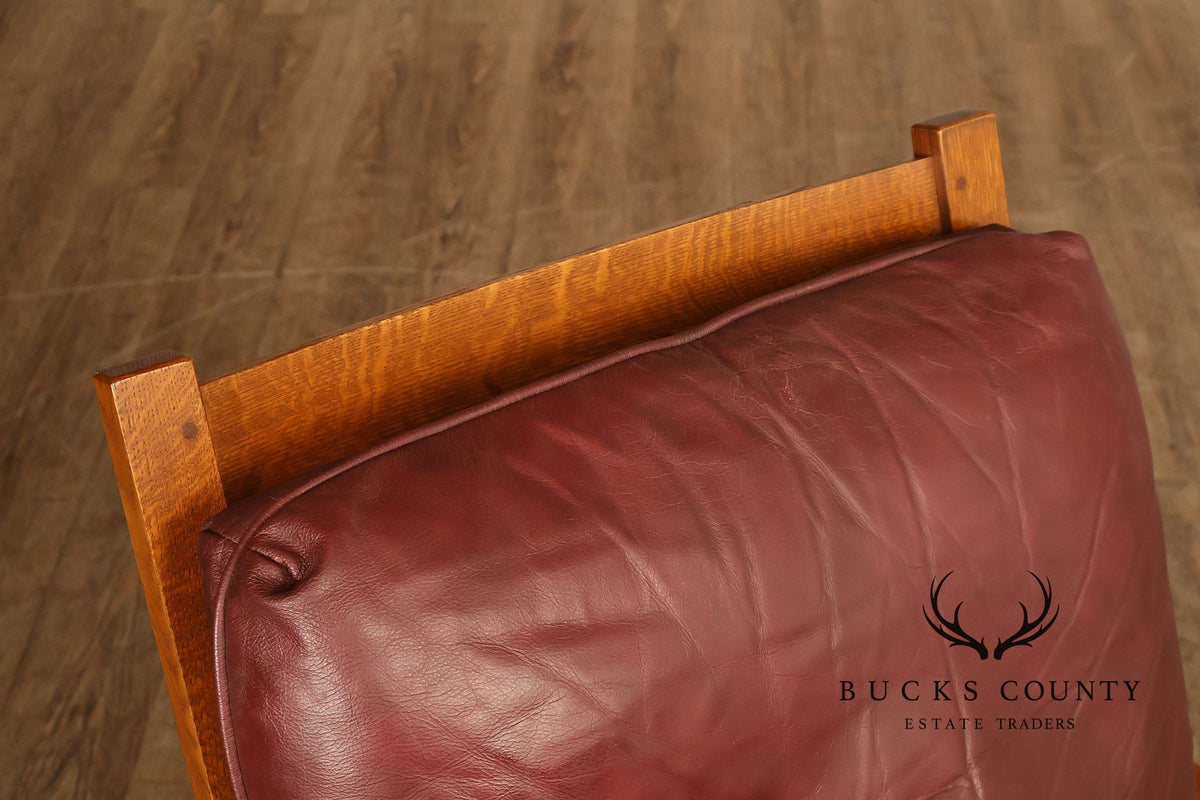 Stickley Mission Collection Oak And Leather Bow Arm Morris Chair