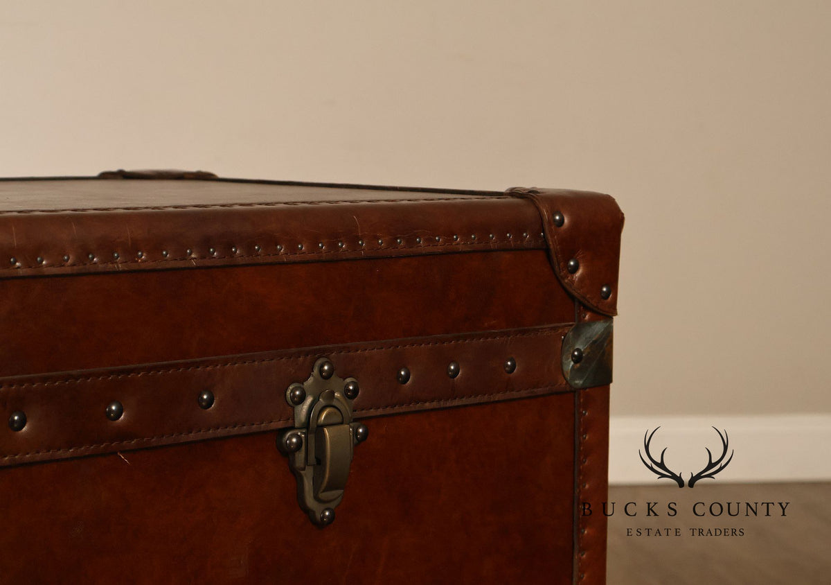 Restoration Hardware Leather Campaign-Style Storage Trunk With Drawers